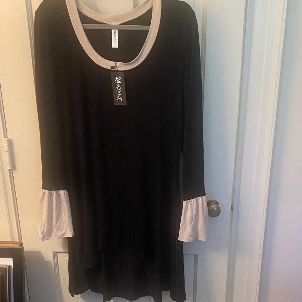 24Seven  Black Tunic with Cream Accents